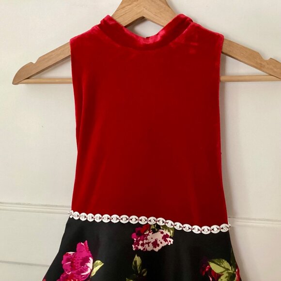 SPEECHLESS Big Girls Floral Halter Neck Red Velvet Hi-Low Party Dress - Picture 6 of 11